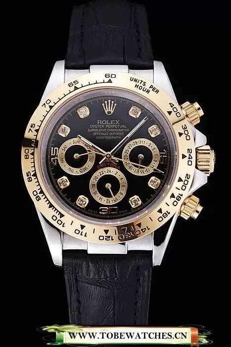 rolex daytona black patent leather 18k yellow gold enameled